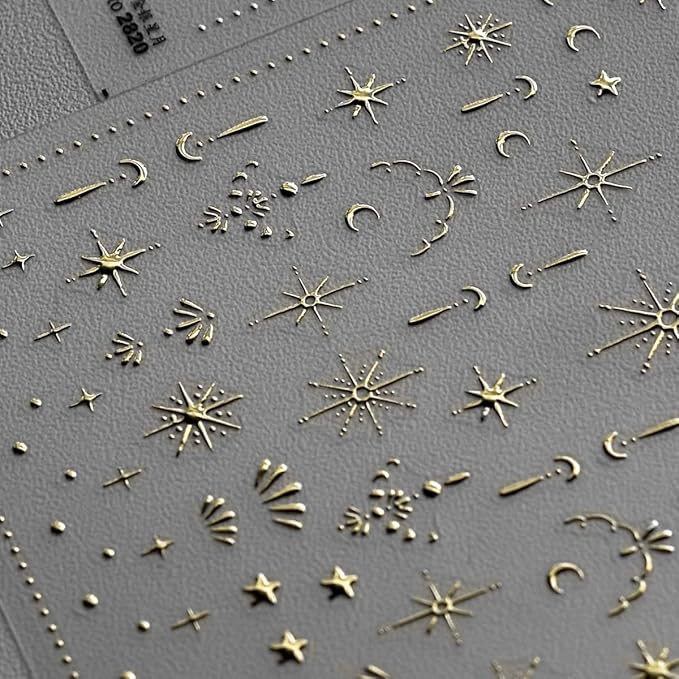 Moon Star Nail Art Stickers 5D Embossed Gold Star Nail Decals Gold Star Moon Nail Stickers for Nail Art Self-Adhesive Luxury Nail Design Star Nail Supplies for Women Girls DIY Manicure Decoration