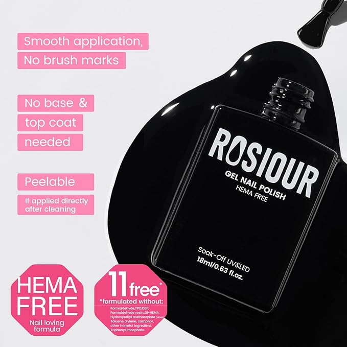 HEMA and TPO Free Black Gel Nail Polish Kit with U V Light for Chrome Nail Powder, 18 ML One Step Gel Nail Polish 3-in-1, No Need Base and Top Coat Women Girl Nail Lovers