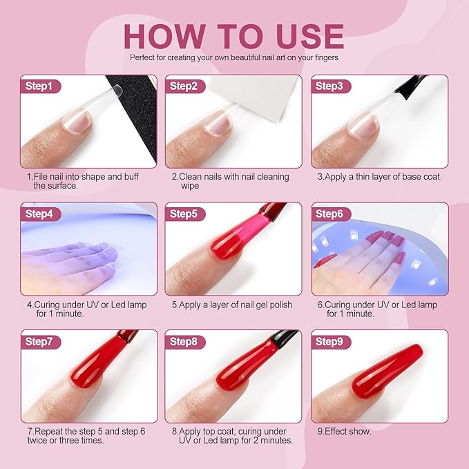 PEACECOLOR Gel Nail Polish Kit with U V Light, 5 Colors Gel Polish Kit All Seasons Soak Off with Base Top Coat 50PCS Nail Tips Nail Art Stickers Glue Manicure Tools Gifts for Women Salon DIY
