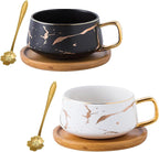 Jusalpha 2 Pack Golden Hand Print Black and White Teacup Coffee Cup by Jusalpha