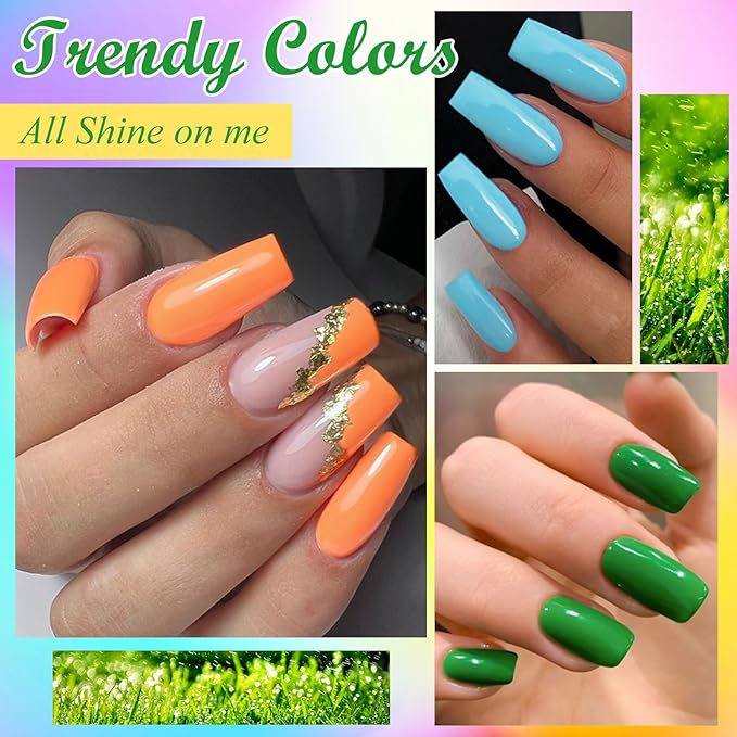 MEET ACROSS 12 Colors One Step Gel Polish, 3-in-1 Base Coat, Nail Color & Top Coat, One Step Gel Nail Polish Set Pink Purple Sky Blue Rainbow Colors Series 7ml
