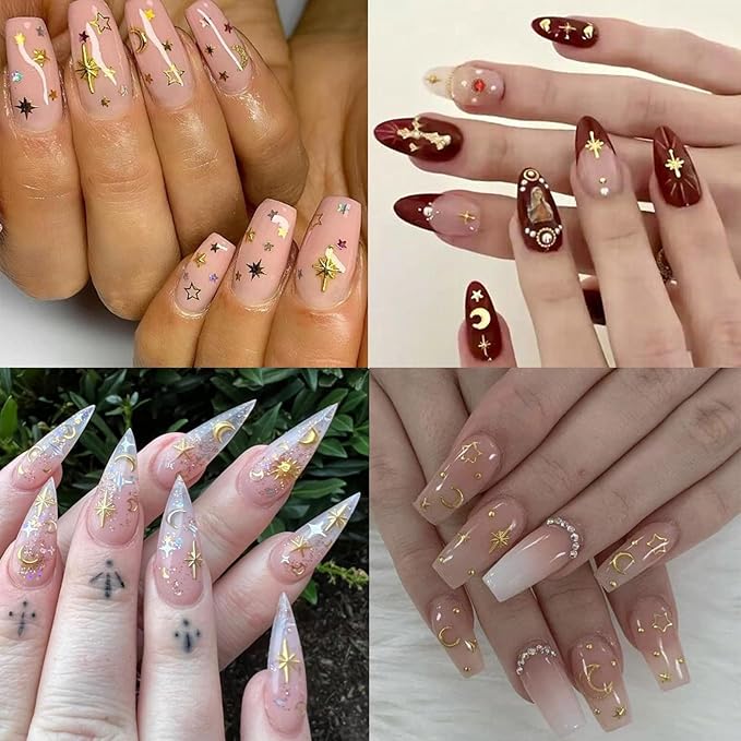 1000Pcs Mini Star Nail Art Charms Cute 3D Alloy Gold Star Nail Charms Metallic Retro Gold Cross Stars Nail Gems Nail Jewelry Nail Diamonds for Women Girls Acrylic Nails DIY Nail Art Decor