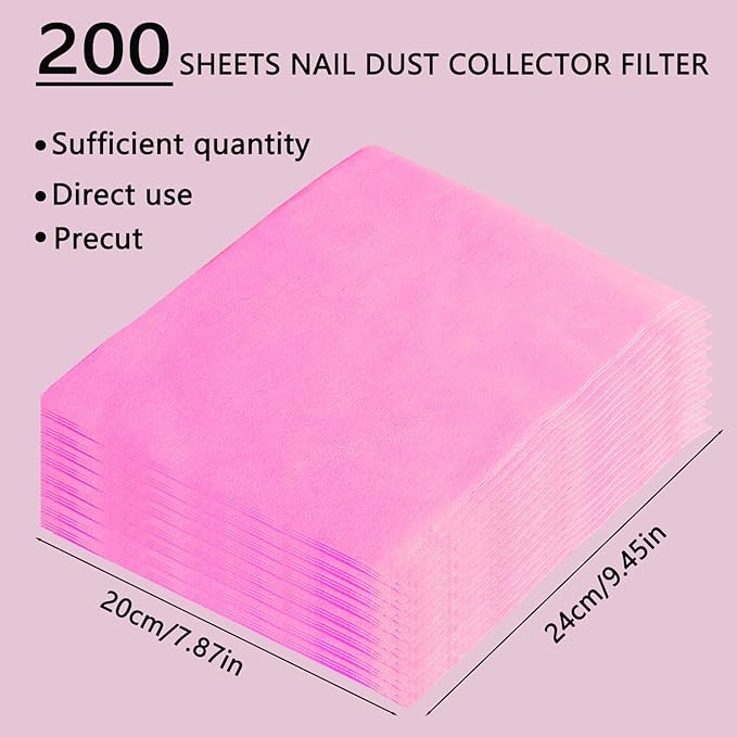 200 Sheets Nail Dust Collector Filter Paper Disposable Nail Dust Filters for Most of Nail Dust Collector Machine Nail Vacuum Dust Collector for Nail Salon Nail Spa Nail Tech Nail Supplies Accessories