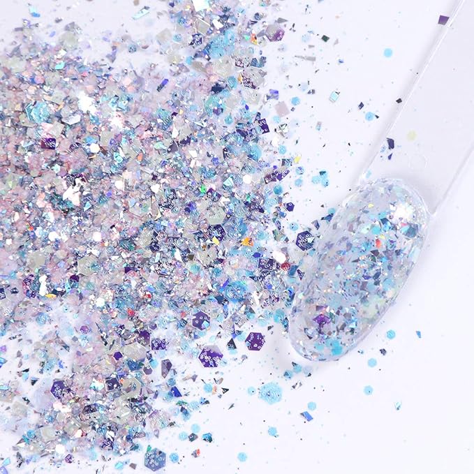 Holographic Nail Art Sequins Glitter Kits 8 Boxes 3D Nails Glitter Metallic Shining Flakes Acrylic Powder Dust Sequins for Nails Decoration Holographic Manicure Tips (Pink)