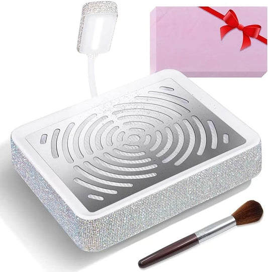 Nail Dust Collector Nail Tech with Lamp & 50PCS Disposal Filters, Powerful Rhinestone Nail Vacuum Vent Fan Dust Collector Extractor Cleaner Machine for Manicure Acrylic Gel Nails Polishing, Salon&Home