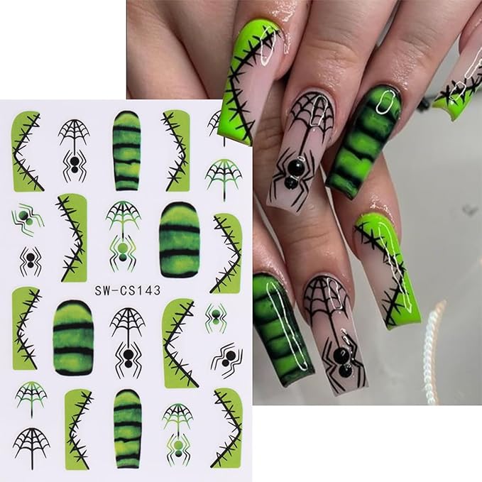 8 Sheets Halloween Nail Art Stickers Gothic Spooky 3D Self Adhesive Ghost Nail Decals Goth Spider Web Flower Nail Design Stickers Ghost Nail Stickers Art Decoration for Women Acrylic Manicure Salon