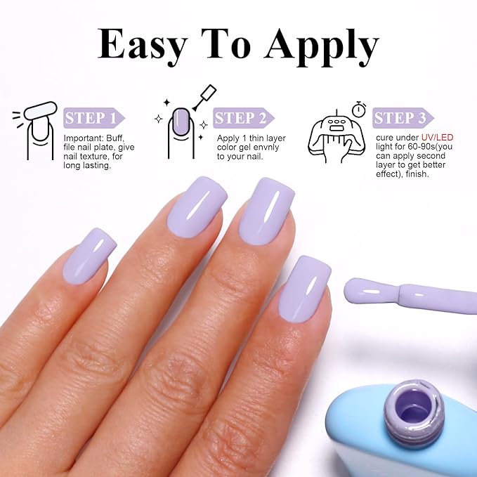 Imtiti Pastel Gel Polish, Pastel Lavender Purple Gel Polish 3 in 1 One Step Gel Polish Kit, Soak Off LED U V Gel Polish Nail Art Starter Manicure Salon for Women Girls 0.3 Fl Oz