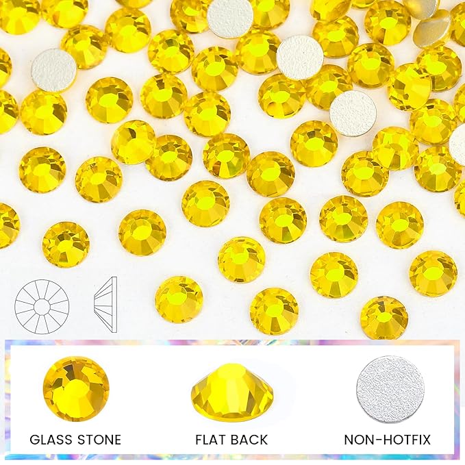 Novani Lemon Yellow Rhinestones, Flatback Crystal Loose Gemstones 1440pcs Glass Rhinestones for Clothes Shoes Crafts Makeup Nail Art and DIY Decorations(SS6, Citrine)
