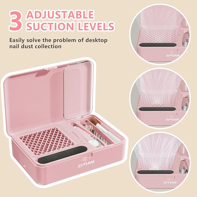 Nail Dust Collector Electric Nail Drill Kit, Vacuum Nail Fan Dust Collector with Reusable Filter Cloth, Portable Nail Drill Machine Kit for Acrylic Nail Polishing, Salon and Home