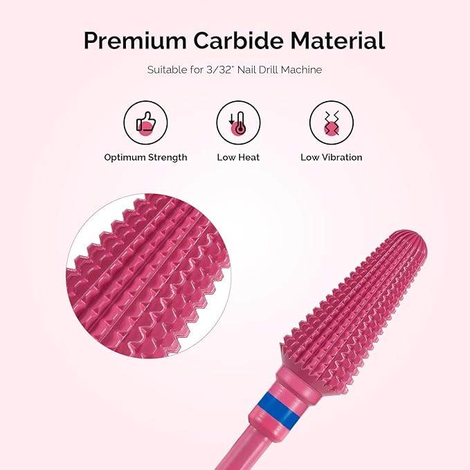 MelodySusie Professional Tornado Nail Drill Bits, 3/32'' Carbide Tungsten Multi-function Bits, Suitable for Manicure Pedicure Cuticle Gel Polishing, Salon Bits, Pink Blossom, Series Bit-X, Medium