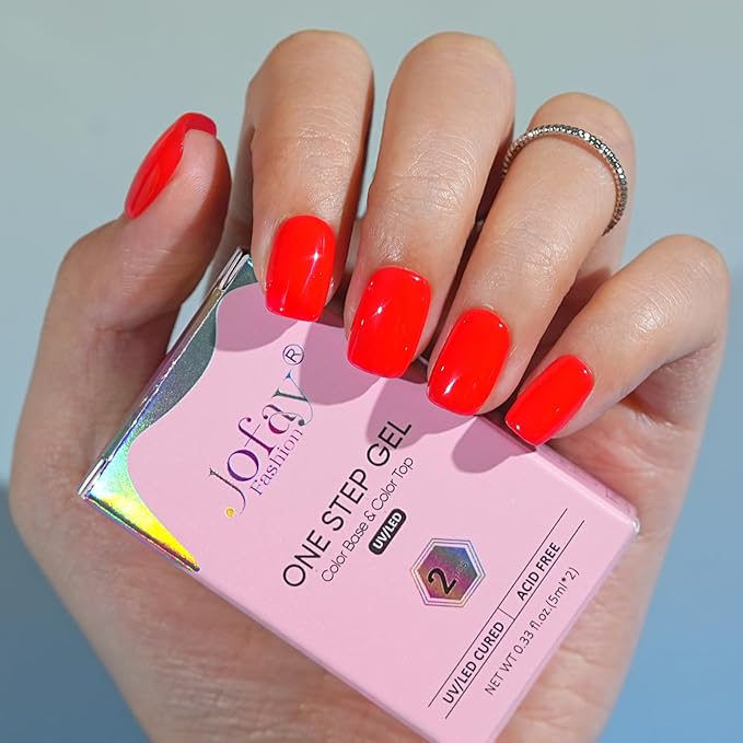 Jofay Fashion Red Gel Nail Polish 10ml - All-in-One Step Gel Polish Soak Off LED/U V Lamp DIY Salon Manicure at Home Long Lasting Glossy Finish Home Nail Salon Gift for Women & Girls (0.33 Fl Oz)