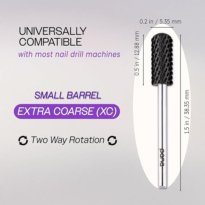 PANA 3/32" Small Smooth Round Top Safety Carbide Nail Drill Bit for Gel Polish & Acrylic Removal Nail Salon Manicure Pedicure Electric File Tools (Small Barrel - DLC Black, Extra Coarse)
