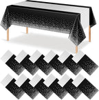 12Pcs Black Silver Tablecloth Party Decorations, Plastic Black Table Cloth by MASHAN