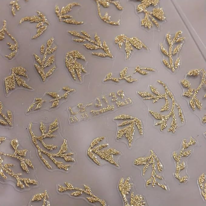 Golden Glitter Leaf Nail Art Stickers Fall Leaf Nail Decals 4PCS Shiny Shimmer 3D Self-Adhesive Fallen Leaves Nail Stickers Nail Art Supplies Fall Sticker for Nails DIY Manicure Decorations Supplies