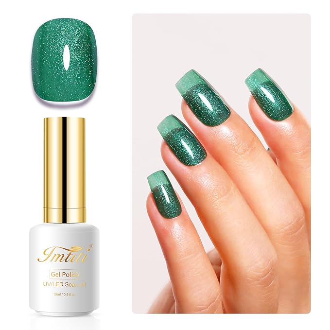 Imtiti Glitter Gel Nail Polish, 15ML Christmas Green Iridescent Glitter Gel Polish Soak Off LED UV Diamond Shimmer Sparkle Nail Gel Polish Fall Winter Manicure Gel Nail Polish Kit