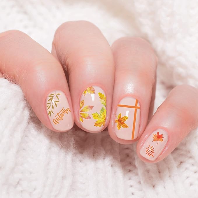 1000+ Patterns Autumn Nail Art Decals Fall 3D Nail Self-Adhesive Stickers Harvest Pumpkin Maple Leaves Sunflower Squirrel for Women Girls Kids DIY Nail Design Manicure Thanksgiving Day