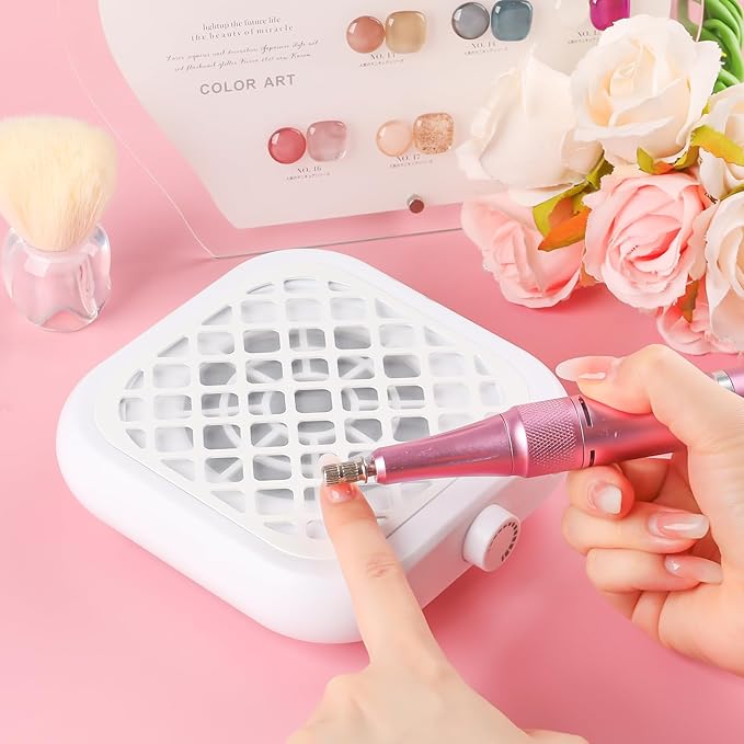 Mini Nail Dust Collector, Compact Nail Vacuum Fan Dust Collector for Beginner with 30PCS Filter Pads, Powerful Dust Suction Machine for Acrylic Nail Polishing Salon Home, Plug-in(White)