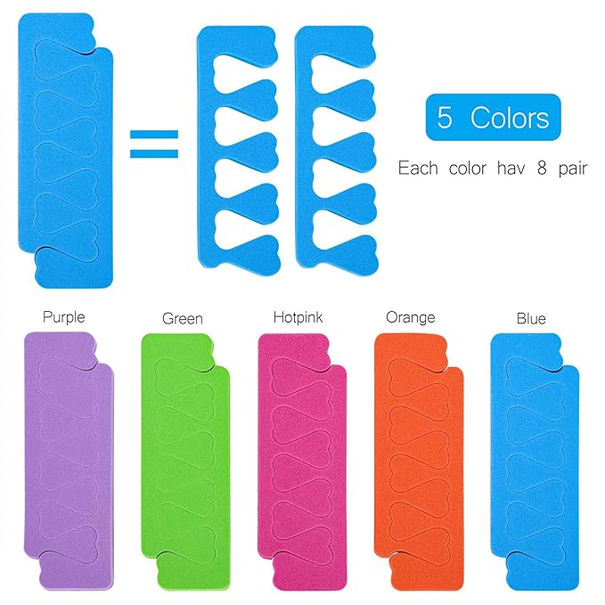 80pcs Sponge Toe Separators Pedicure Set for Nail Polish- Premium Nail Art Painting and Polishing Tool Kit, 5 Funy Color
