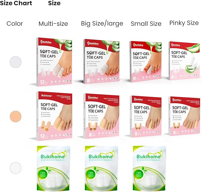 Bukihome Gel Big Toe Caps and Protectors - 8 Pack Silicone Toe Protectors with Aloe Vera Extract - Toe Sleeves Cushions for Women & Men - Protect Corns, Blister - Large