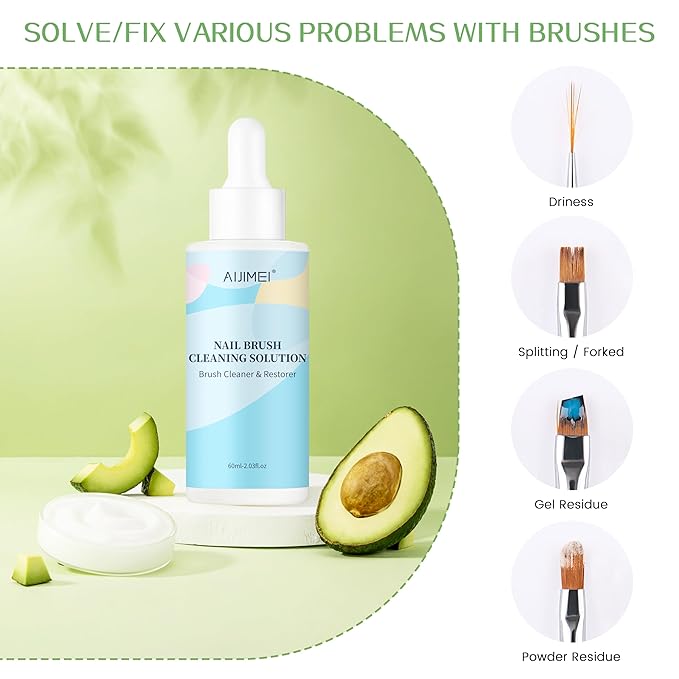 Aijimei Nail Brush Cleaner Gel Nail Art Brush Restorer Manicure Tool Professional Acrylic Brush for Home Salon Use (60ml/2fl.oz-Mint)
