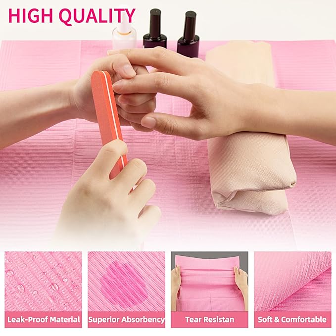 Gusnilo Nail Art Table Mat - Disposable Nail Paper Towels (50PCS) - Pink Waterproof 3-Ply Nail Art Paper 13" X 18" Pads for Nail Table Decoration Kit, Nail Art Accessories