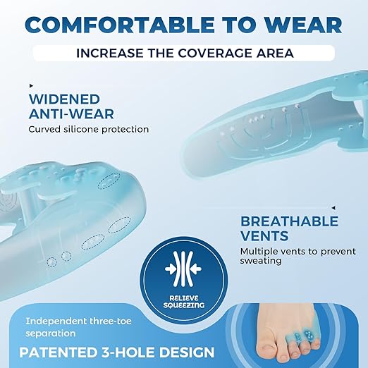 Tailor’s Bunion Corrector and Pinky Toe Separators - Gel Protectors for Pain Relief, Overlapping, Curled Toes - Little Straightener - Adjustable Tailor Pads - Toes Spacer (Blue)