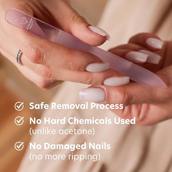Bona Fide Beauty Czech Glass Nail File for Acrylic Nails, Crystal Glass Nail File with Sleeve. Coarse Fingernail Filer for Fake Nails (Purple)