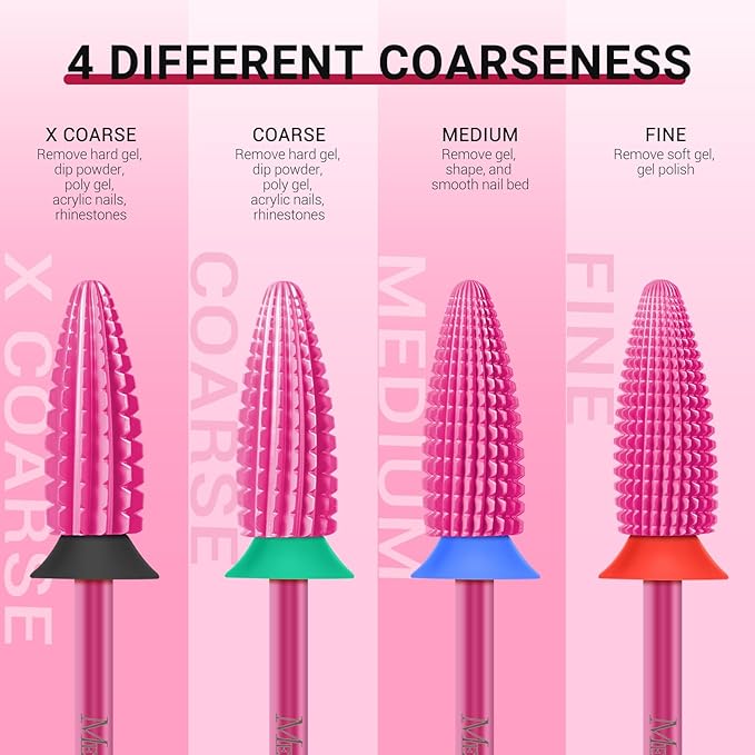MelodySusie Typhoon Nail Drill Bits, 3/32'' Carbide Tungsten Multi-function Bits, Fast Remove Acrylic or Hard Gel for Manicure Pedicure Salon Professional or Beginner, Pink Blossom, XC