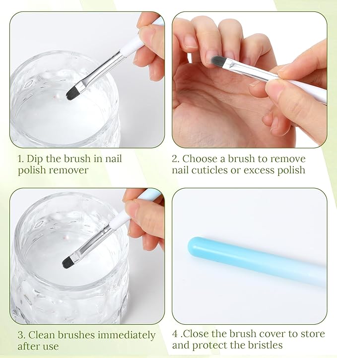 Nail Clean Up Brush, 4Pcs Flat/Oval Nail Polish Remover Brush for Cleaning Mistakes on Cuticles, Builder Gel, DIY Art, Green