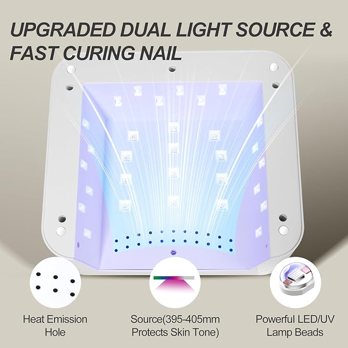 UV Nail Lamp 120W, Professional UV LED Lamp for Gel Nails Long-Lasting 30Pcs Beads Cordless Gel Nail Light, Fast Curing Nail Dryer with Knob for Home Salon DIY Grey