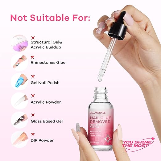 Press on Nail Glue Remover: False Nail Tips & Fake Nails Quick Easy Removal Adhesive Debonder Beginner Friendly - 30ml Non-Acetone Dissolver