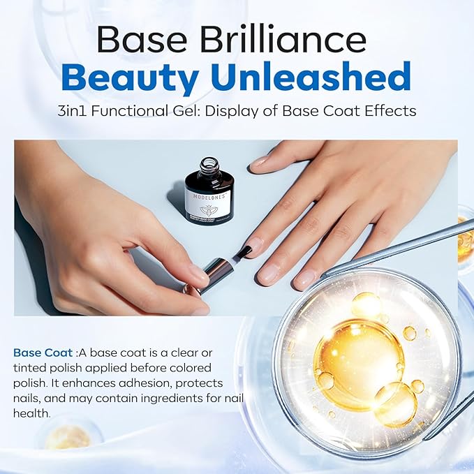 modelones Rubber Builder Gel Base Coat for Nails, Clear Rubber Base Gel Nail Polish for Strengthen/Apex Building/Enhance/Reinforced Long Lasting Fiber Protect Soak Off U V LED Gift for Thin Weak Nails