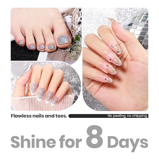 Beetles Glitter Nail Polish, 1Pcs 15ml Quick Dry Holographic Nail Polish, shimmering silver Nail Lacquer Art Effect for Nail Salon DIY at Home, Nail Art Design for Women