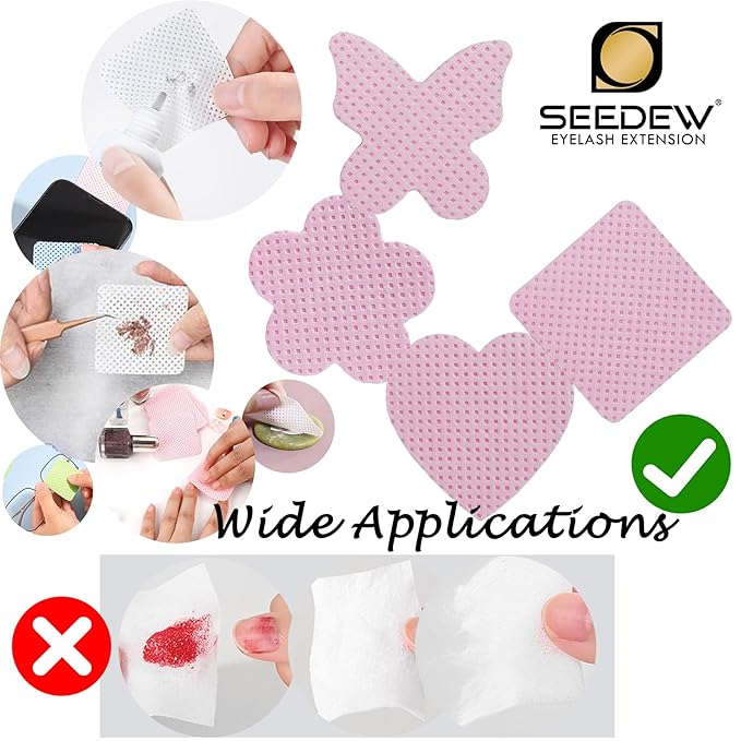 200 Pieces Pink Lash Glue Wipes, Nail Wipes, Heart Shape Lint Free Magic Wiper Cloth, Lash Extension Supplies (1 Box) (Simple Packaging)-(Pink Heart Shape)