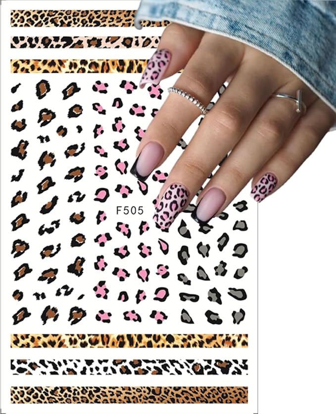 8 Sheets Colorful Leopard Snake Tiger Nail Stickers 3D Nail Stickers Holographic Leopard Print Pattern Design for Women Girls DIY Nail Art Decoration