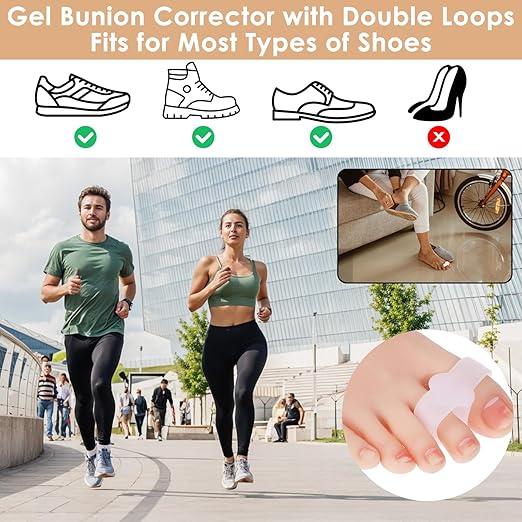 4pcs Gel Toe Separators Bunion Corrector with 2 Loops Big Toe Spacers Overlapping Toes Spacers Hammer Toe Straightener Soft Breathable Elasticity Bunion Spacers for Women Men Relieve Foot Pain