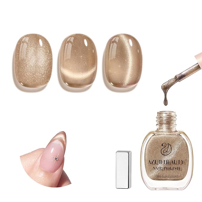 AZUREBEAUTY Cat Eye Nail Polish Quick Dry Nude Brown Magnetic Fingernail Polish no Gel Long-lasting Salon-Quality for Women Girl Gift 0.34 fl oz