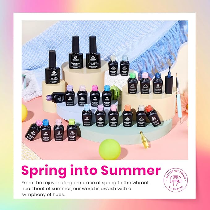 Beetles Summer Gel Nail Polish Set - 20 Color Neon Bright Colors Red Hot Pink Glitter Gel Polish Kit with Base Top Coat Soak Off Uv Led Nail Gifts for Women
