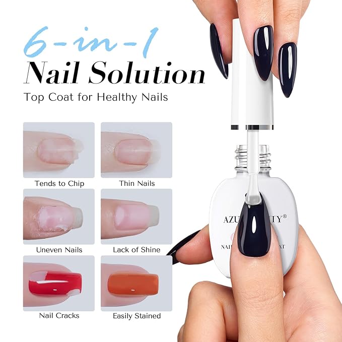 AZUREBEAUTY Natural Top Coat Nail Polish – Clear, Quick Dry, Long Lasting, Glossy Shine, Air Dry Formula, Smooth Finish, Nail Lacquer for Manicure & Nail Art, Salon-Quality