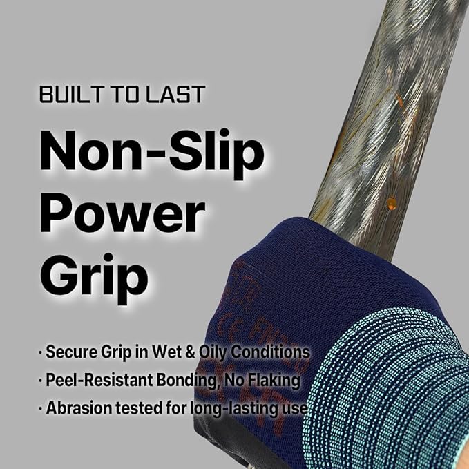 DEX FIT Premium Nylon Work Gloves FN320 - Firm Nitrile Grip, 3D-Comfort Stretchy Fit, Thin & Lightweight, Protective & Durable, Breathable, Machine Washable; Navy 7 (S) 1 Pair