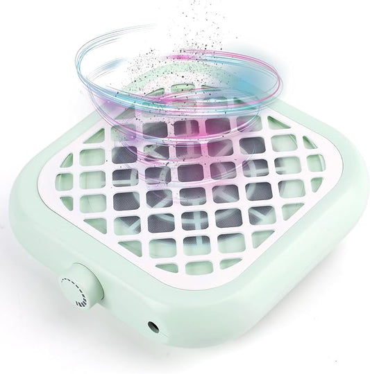 Mini Nail Dust Collector, Compact Nail Vacuum Fan Dust Collector for Beginner with 30PCS Filter Pads, Powerful Dust Suction Machine for Acrylic Nail Polishing Salon Home, Plug-in (Green)