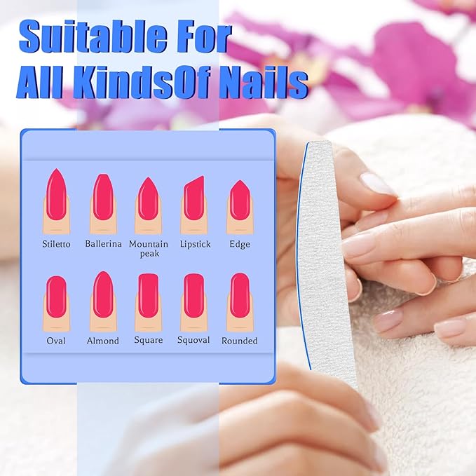 12 PCS Nail Files for Acrylic Nails, 100/100 Grit Nail File for Poly Nail Extension Gel Emery Boards Nail Files Doubled Sides Coarse Washable Nail File Manicure Tools for Home and Salon Use