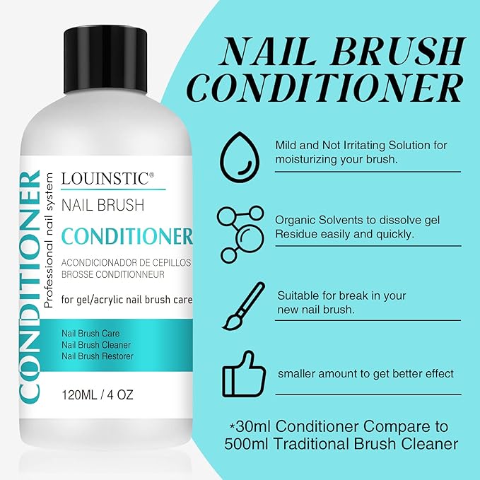 LOUINSTIC Acrylic Nail Brush Cleaner - Quickly Clean Gel/Acrylic Nail Brushes, Paint Brushes, Airbrushes, Art Tools, Nail Brush Cleaner Conditioner Preserver and Restorer 4 OZ