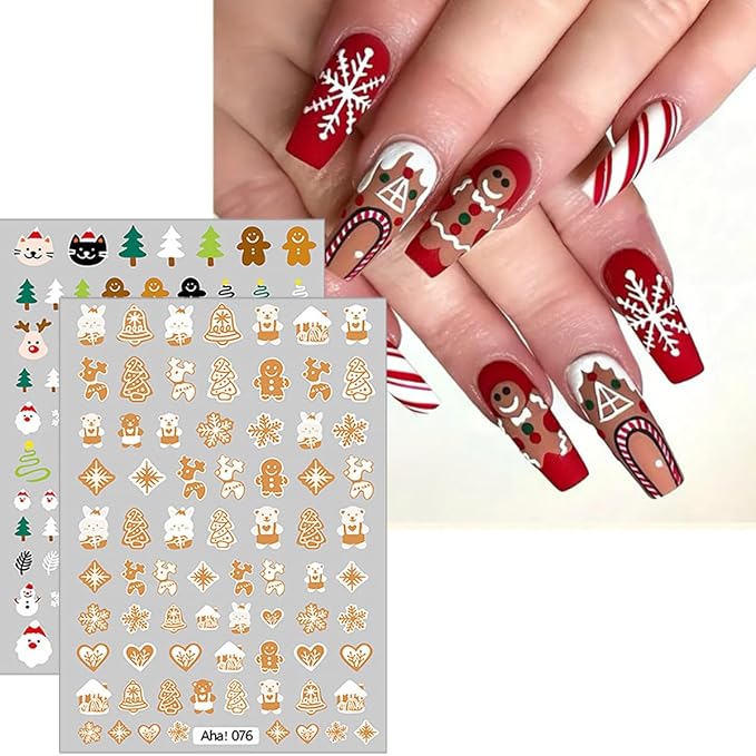 8 Sheets Christmas Nail Art Stickers 3D Snowflakes Elk Santa Claus Nail Stickers for Nail Art Self-Adhesive Winter Xmas Nail Art Supplies Designs Holiday Nail Decals for Women Acrylic DIY Nails