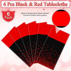 MASHAN 6Pcs Black and Red Tablecloth Party Decorations, Plastic Black Table - Image 4