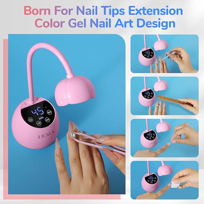 LIORA UV LED Nail Lamp - Gooseneck UV Light for Gel Nails, Cordless USB Rechargeable Flash Curing Ligth with 4 Timers & Auto Sensor, Nail Dryer Gel Polish Light for Salon Home DIY