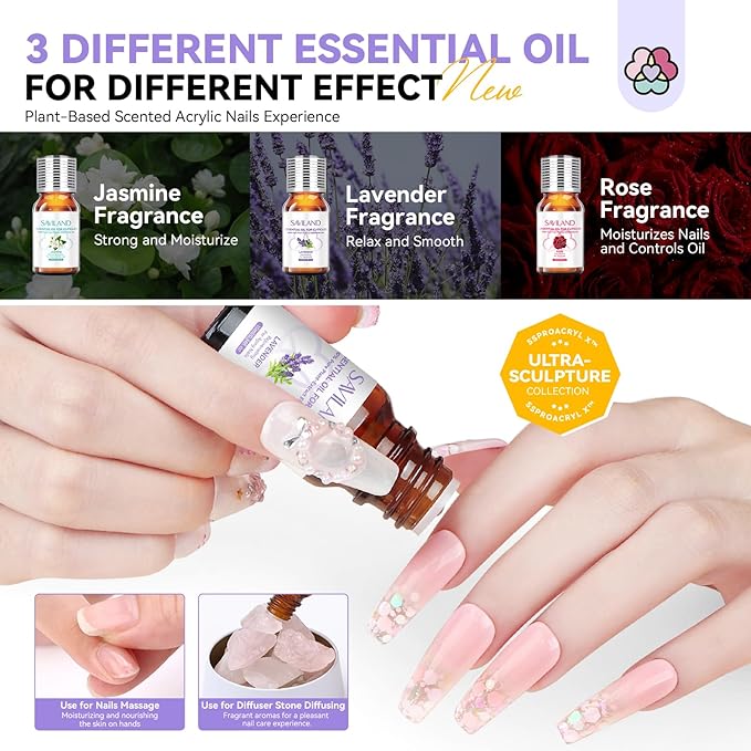 SAVILAND SSPro Acrylic Nail Kit: Clear White Pink Acrylic Powder for Beginners Acrylic Liquid Set with Brush Nail Practice Finger Essential Oil for Acrylic Nails Extension Christmas Gift Home DIY