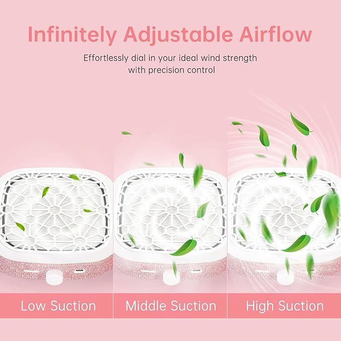 Nail Dust Collector, Cordless Dust Collector Nail Tech, Compact Powerful 6000RPM Nail Vacuum Fan Rechargeable Dust Extractor for Acrylic Gel Polish Manicure Pedicure for Home, Pink