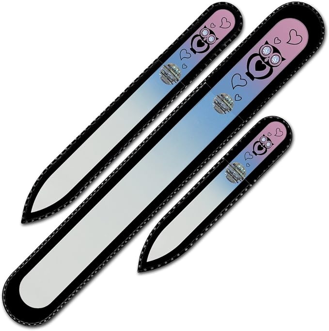 Mont Bleu Set of 3 Owls Crystal Nail Files hand decorated with crystals - Handmade - Czech Tempered Glass