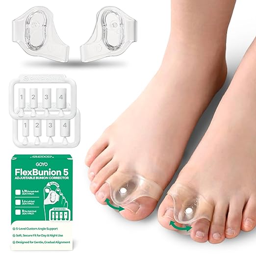 GOYO FlexBunion 5 – Bunion Corrector & Toe Separators for Women Big Toe | Foot Pain Relief | Adjustable Toe Alignment for Hallux Valgus | Soft, Flexible & Comfortable Fit | Left & Right Set